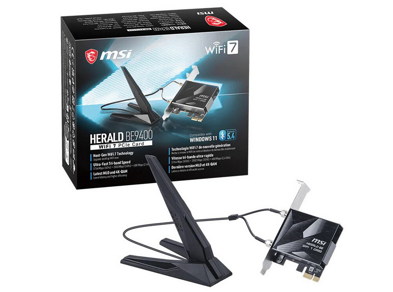 MSI unveiled a new wireless adapter, the Herald BE9400, compatible with Wi‑Fi 7 and Bluetooth 5.4