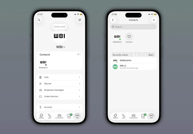 WhatsApp will list online contacts separately from the rest of the user list