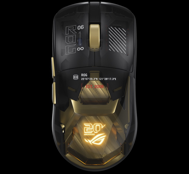 Asus released the gaming mouse ROG Harpe II Extreme Edition 20 – a transparent chassis, gold trim, and a price of $260.