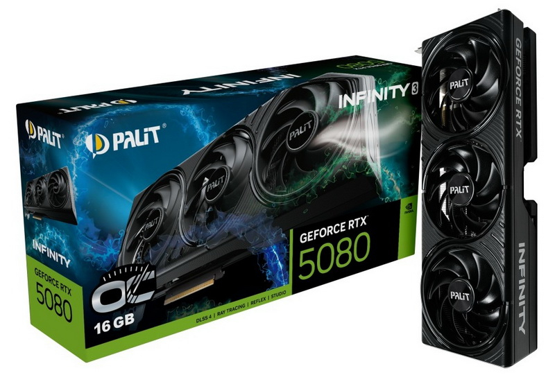Palit introduced the GeForce RTX 5080 Infinity 3 without RGB lighting in both overclocked and non-overclocked versions.